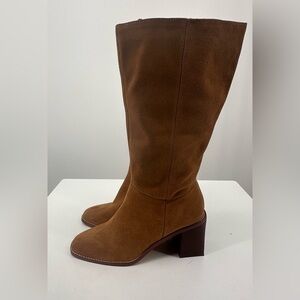 *Crown Vintage Brown Suede Knee High Boots Chunky Block Heel Womens 8.5
